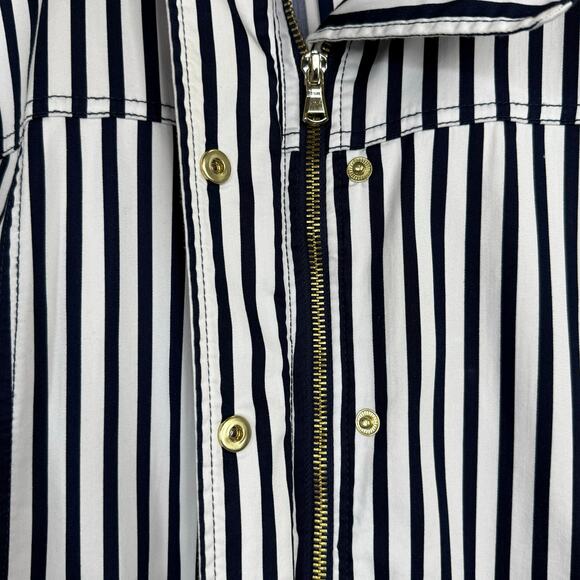 Chicos Navy Blue White Stripe Lightweight Jacket Zipper Front Roll Tab Sleeve XL - Picture 6 of 12